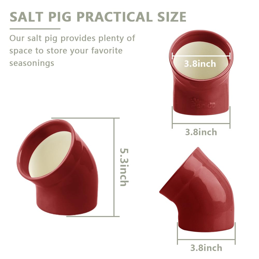 Modern Minimalist Ceramic Salt Pig - Dishwasher Safe Salt Cellar with Wide Opening for Easy Seasoning Access | Stylish Countertop Salt Holder in Red | Perfect for Kitchen, Dining Table & Cooking Stations