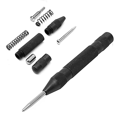 Automatic Spring Loaded Center Punch Tool - Precision Marking for Drill Bits & Holesaws (Black) | Perfect for Woodworking, Metalworking & DIY Projects