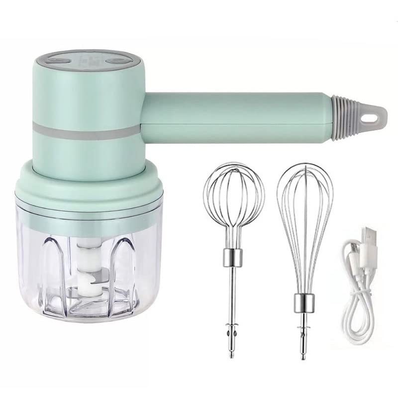 Portable Rechargeable Mini Electric Hand Mixer - Food Blender & Whisk with 2 Speeds, LOBOY (Green) | Perfect for Smoothies, Baking & Cooking at Home, Camping & Travel