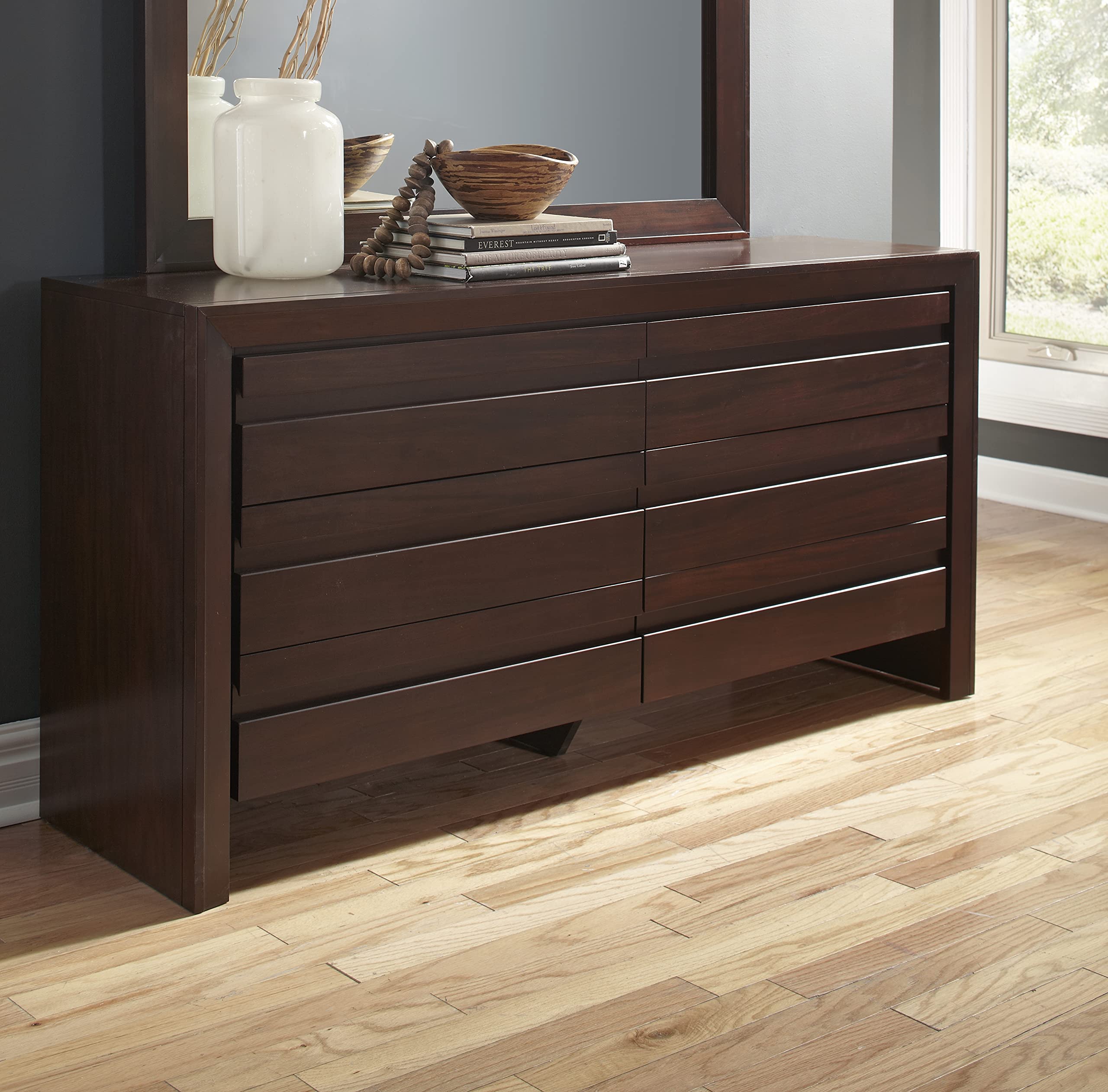 Modus 6-Drawer Solid Wood Dresser - Chocolate Brown Wooden Chest of Drawers for Bedroom Storage & Organization