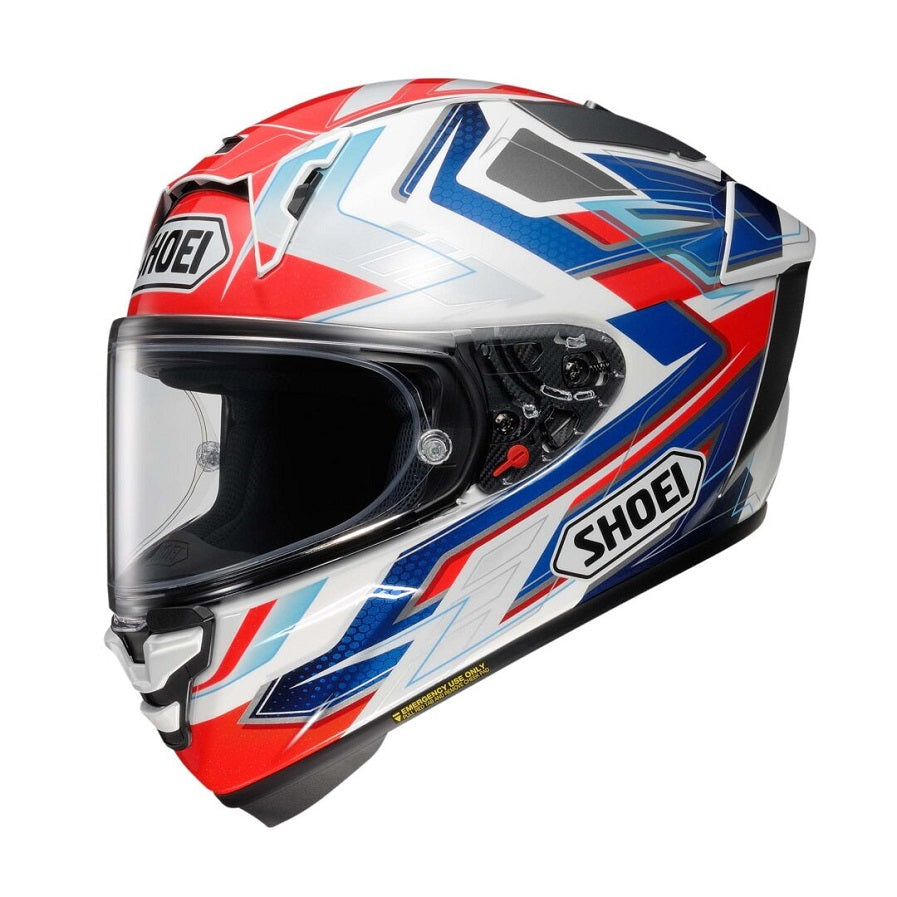 Shoei X Fifteen Escalate Full Face Motorcycle Helmet - White/Red/Blue - DOT & ECE Certified - Lightweight & Aerodynamic Design for Racing & Street Riding