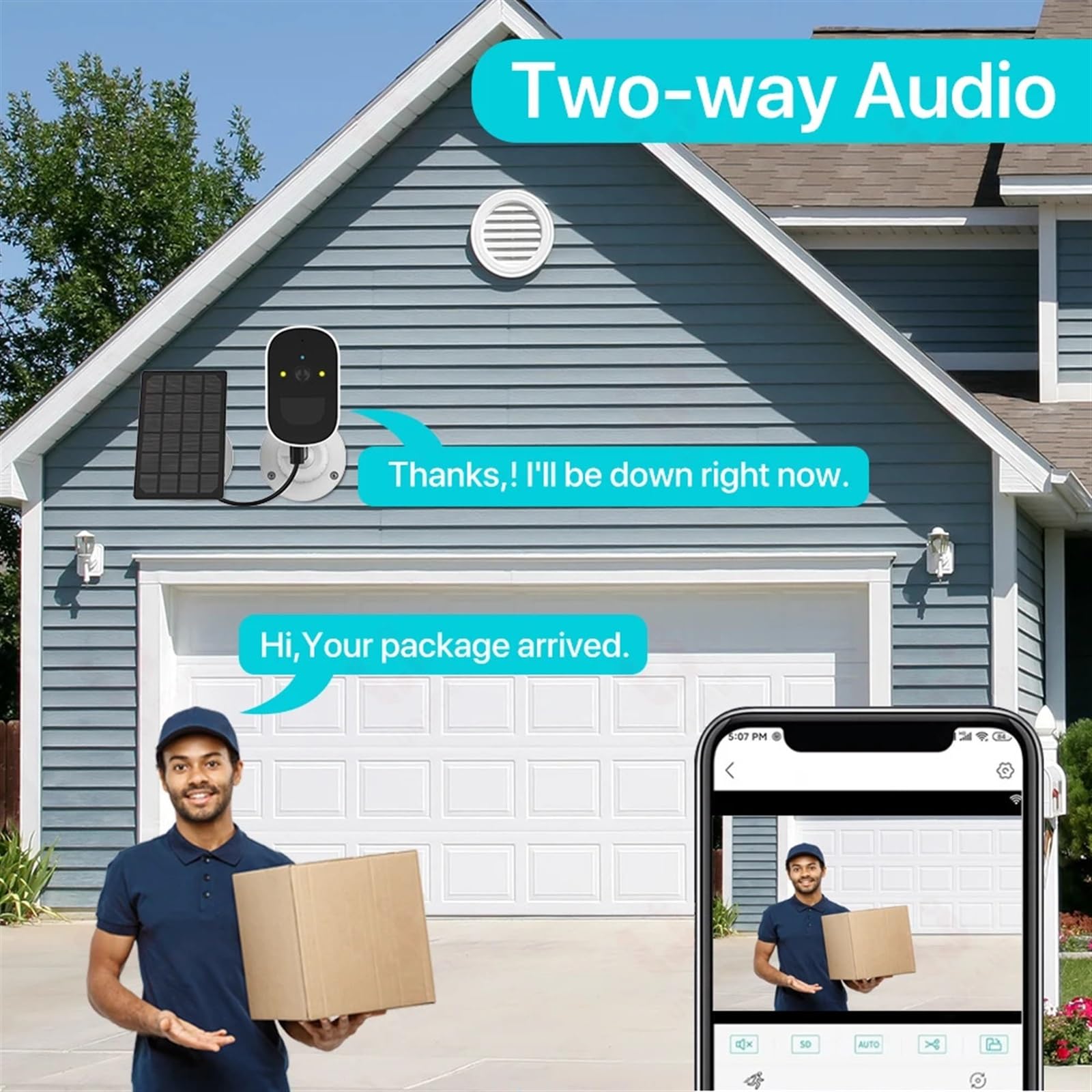 Solar Powered Wireless Outdoor Security Camera 1080P HD with PIR Human Detection - 32GB Storage for Home & Business Surveillance - Ideal for Backyard, Garage & Perimeter Monitoring