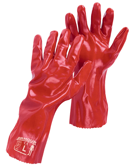 Armour Red PVC Gauntlet Gloves - Liquidproof, 35cm Long, 6 Pairs - Perfect for Chemical Handling, Cleaning & Industrial Work