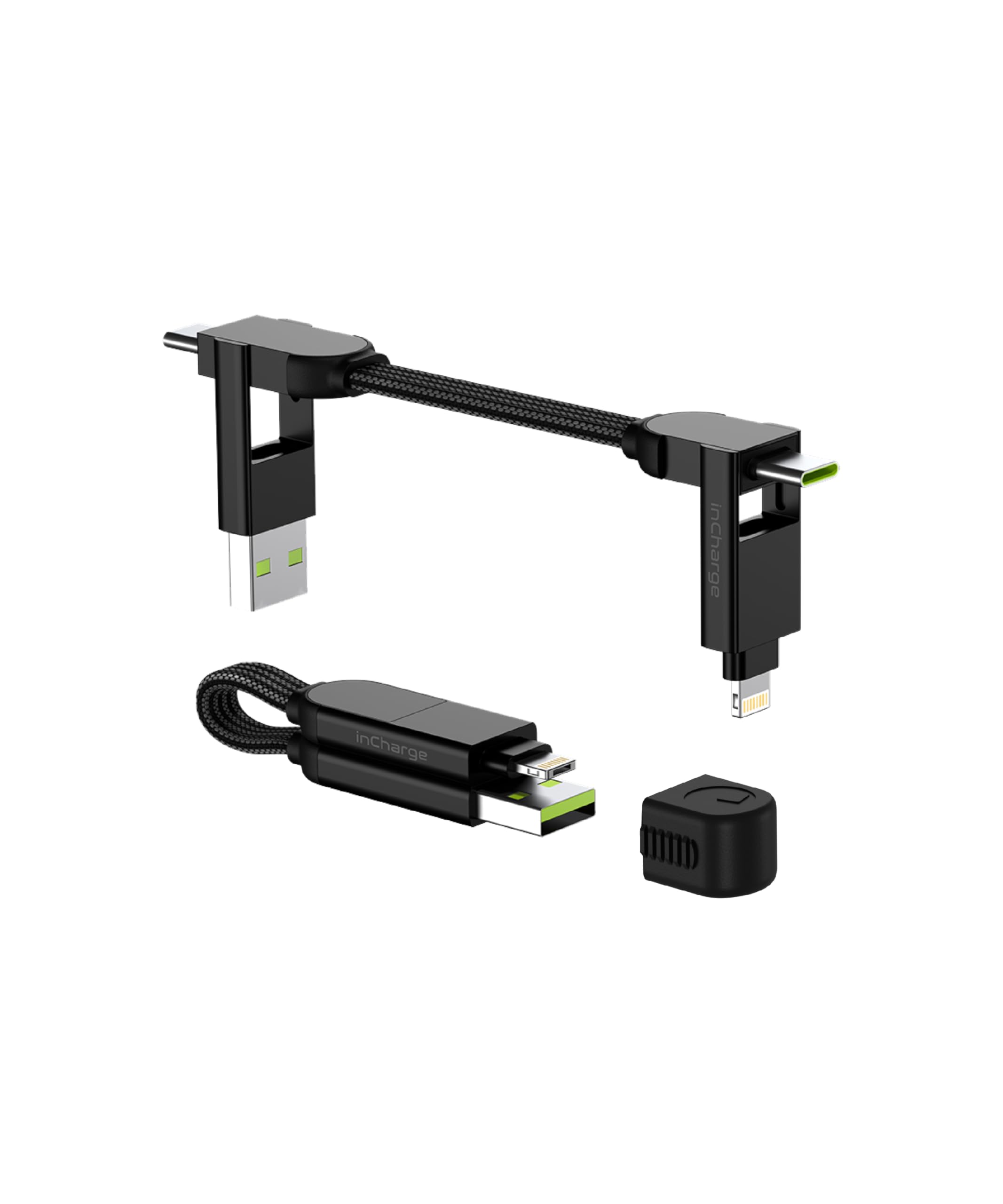 Rolling Square inCharge X - 6-in-1 Universal USB C Charger Cable with Lightning Connector | 100W Fast Charging for iPhone, Android, iPad | Portable Travel Charger for Smartphones, Tablets & Laptops | Perfect for Home, Office & Travel Use | Black