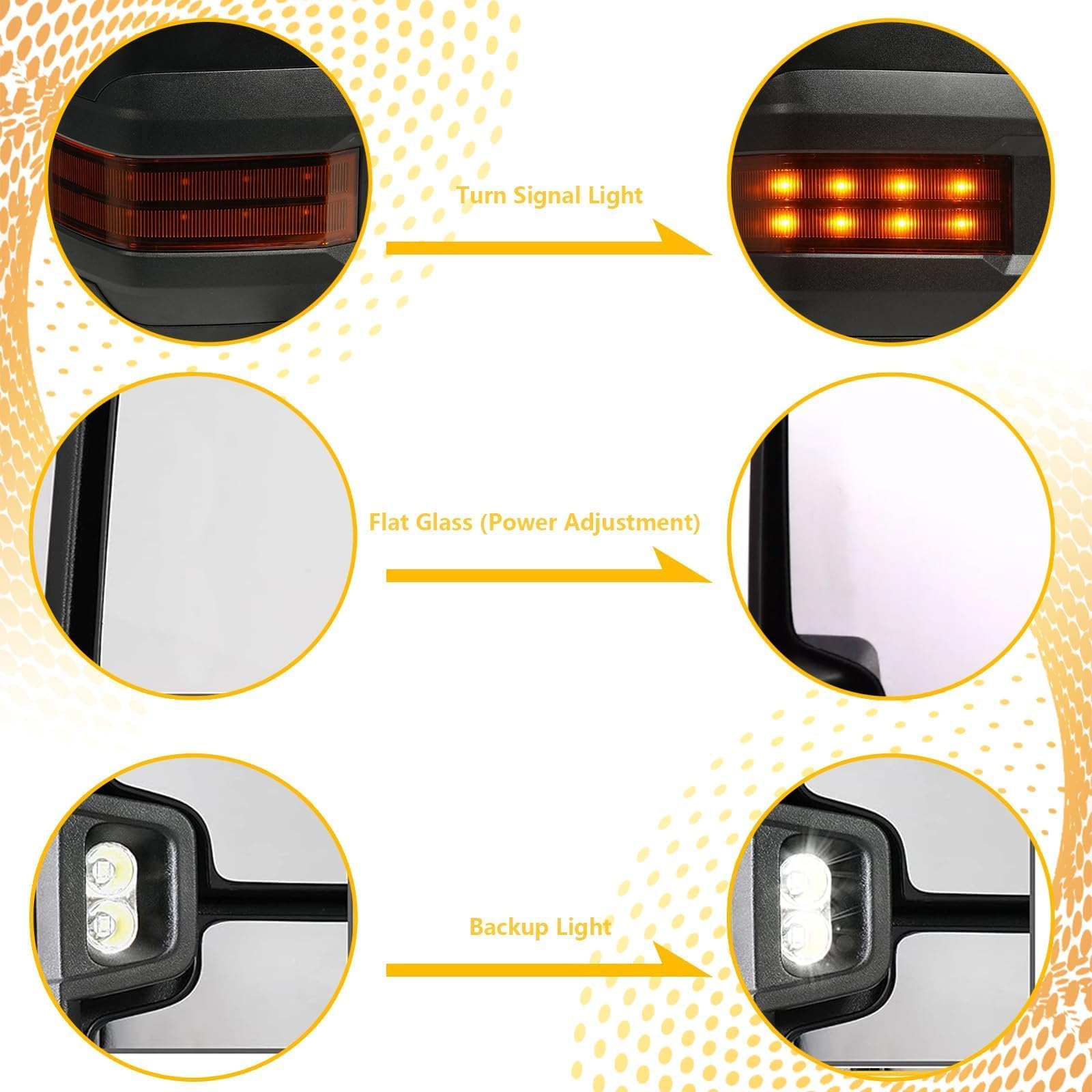 Heavy Duty Towing Mirrors for 1999-2002 Chevy Silverado Avalanche Tahoe & GMC Sierra Yukon XL 1500/2500/3500 HD - Power Heated with Amber Turn Signal & Clearance Lamps (Black Pair) - Perfect for Towing Trailers, Boats & RVs
