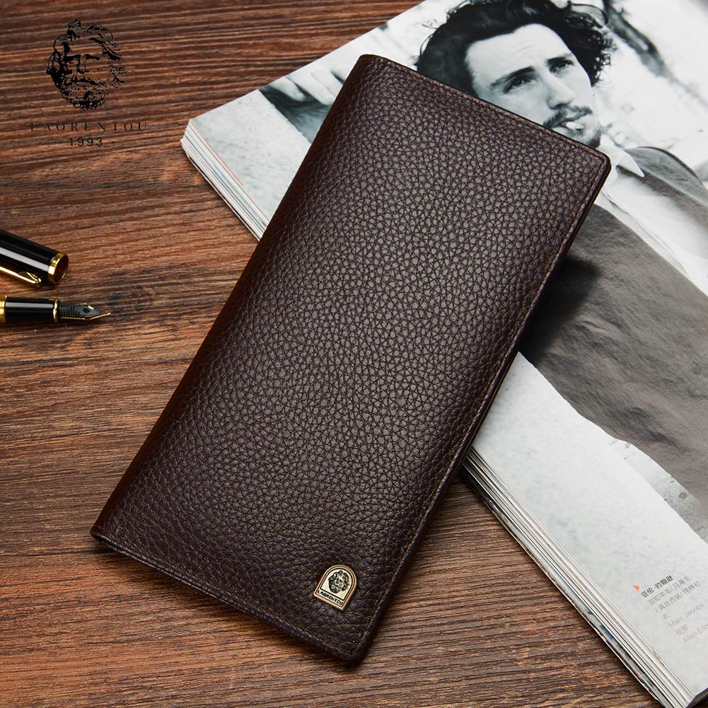 LAORENTOU Genuine Leather Bifold Wallet for Men with Zipper Coin Pocket - Slim RFID Blocking Money Clip Wallet - Perfect for Everyday Carry, Travel & Business (Brown)