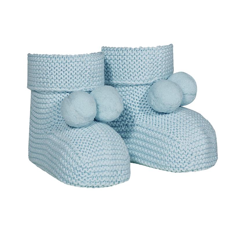 Cloud Blue Pom Pom Booties - Cozy Winter Boots for Women, Soft Faux Fur Lined, Non-Slip Sole - Perfect for Snow Days, Outdoor Adventures & Casual Winter Fashion