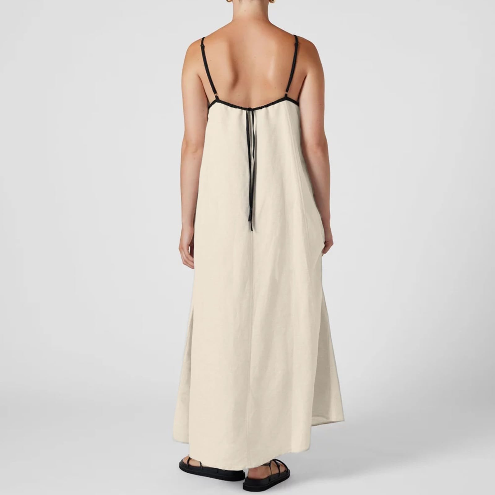 Women's Linen Maxi Dress - Sleeveless Spaghetti Strap Flowy Beach Dress for Summer Vacation & Casual Outings | Breathable Loose Fit Sundress for Beach, Travel, and Everyday Wear