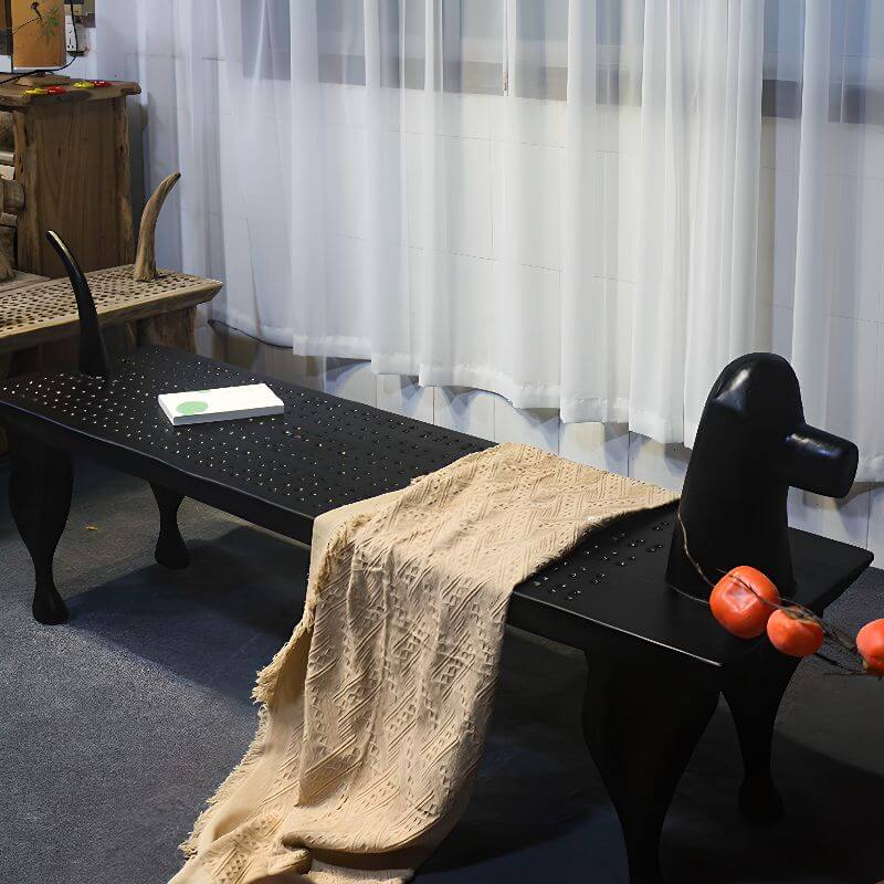 Midnight Black Minimalist Wooden Shoe Bench with Armrest - Perfect for Entryway, Hallway & Bedroom Organization