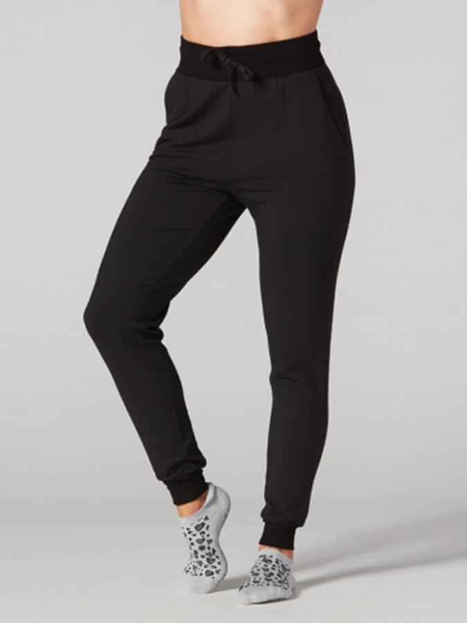 Tavi High Waisted Fitted Women's Jogger Pants - Stretchy Comfortable Workout & Lounge Pants for Yoga, Running & Casual Wear - Ebony