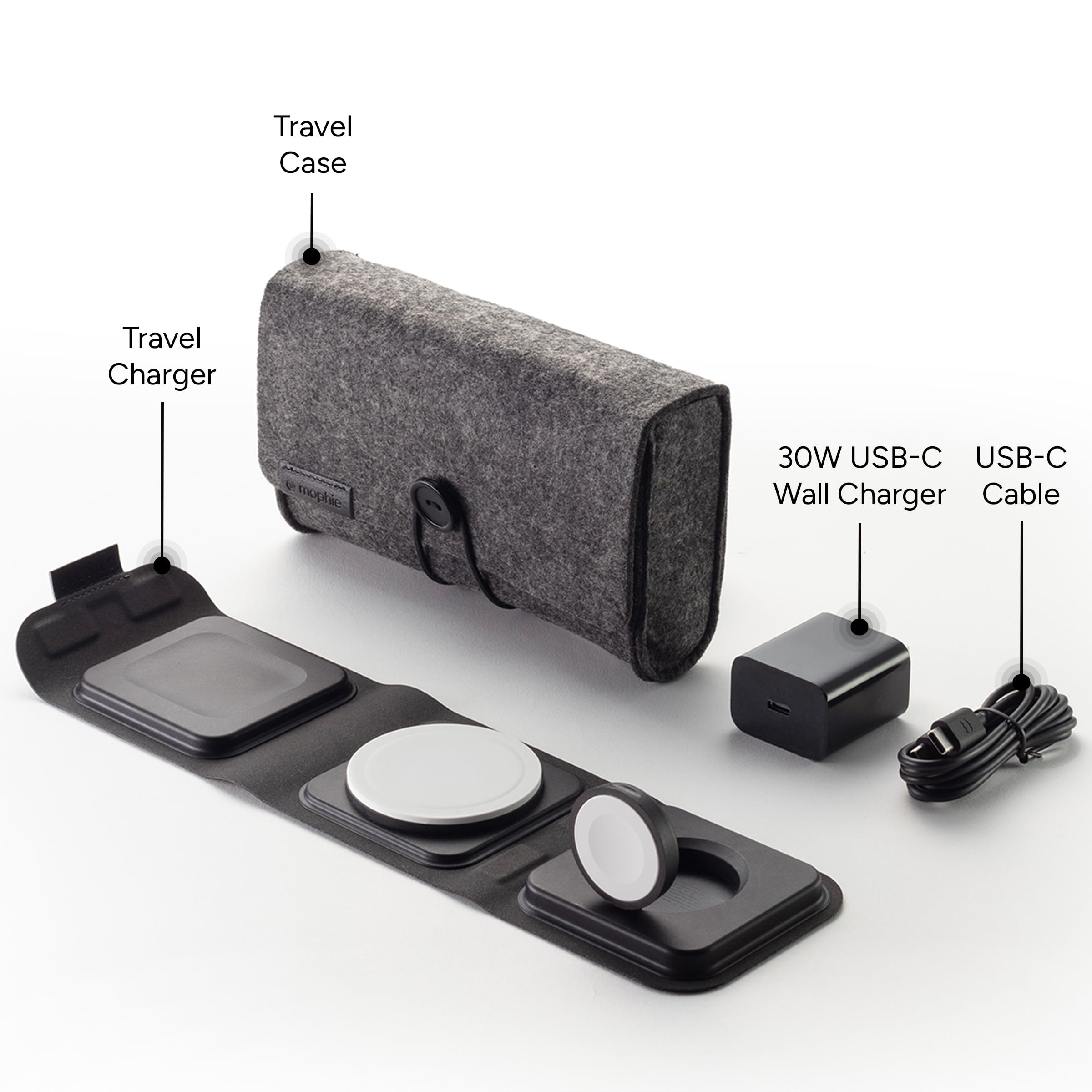 Mophie 3-in-1 MagSafe Travel Charger - Fast Wireless Charging Station for iPhone 16/15/14/13/12, Apple Watch & AirPods | Apple MFi Certified | Perfect for Home, Office & Travel Charging