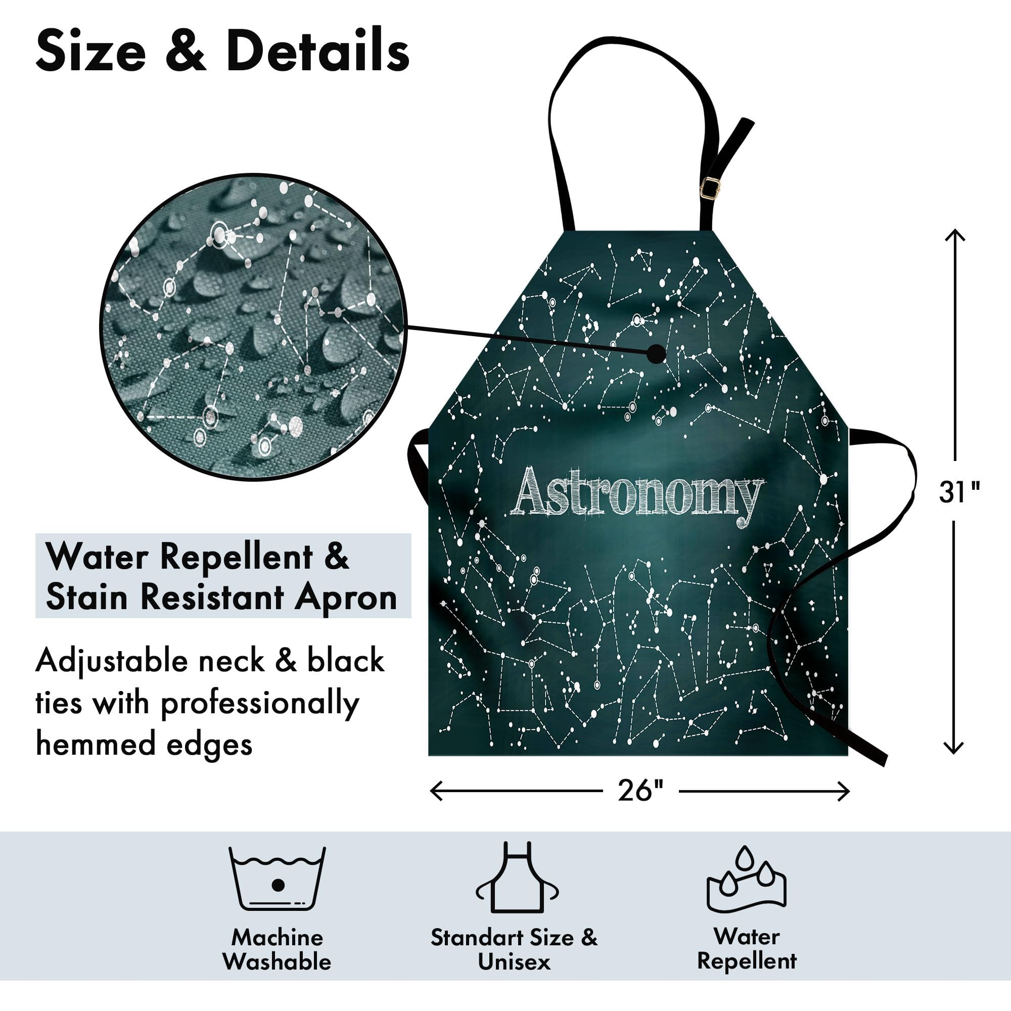 Ambesonne Constellation Apron - Astronomy & Scientific Design with Chalkboard Star Clusters - Adjustable Neck Unisex Kitchen Bib for Cooking, Baking & Gardening - Adult Size Green & White - Perfect for Home Chefs, Star Gazers & Science Enthusiasts