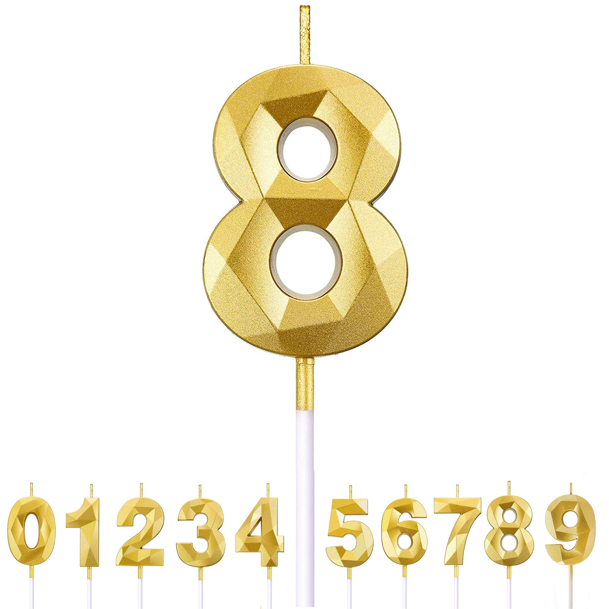 Glitter Number 8 Birthday Candles - 3D Diamond Cake Topper for Party Decor