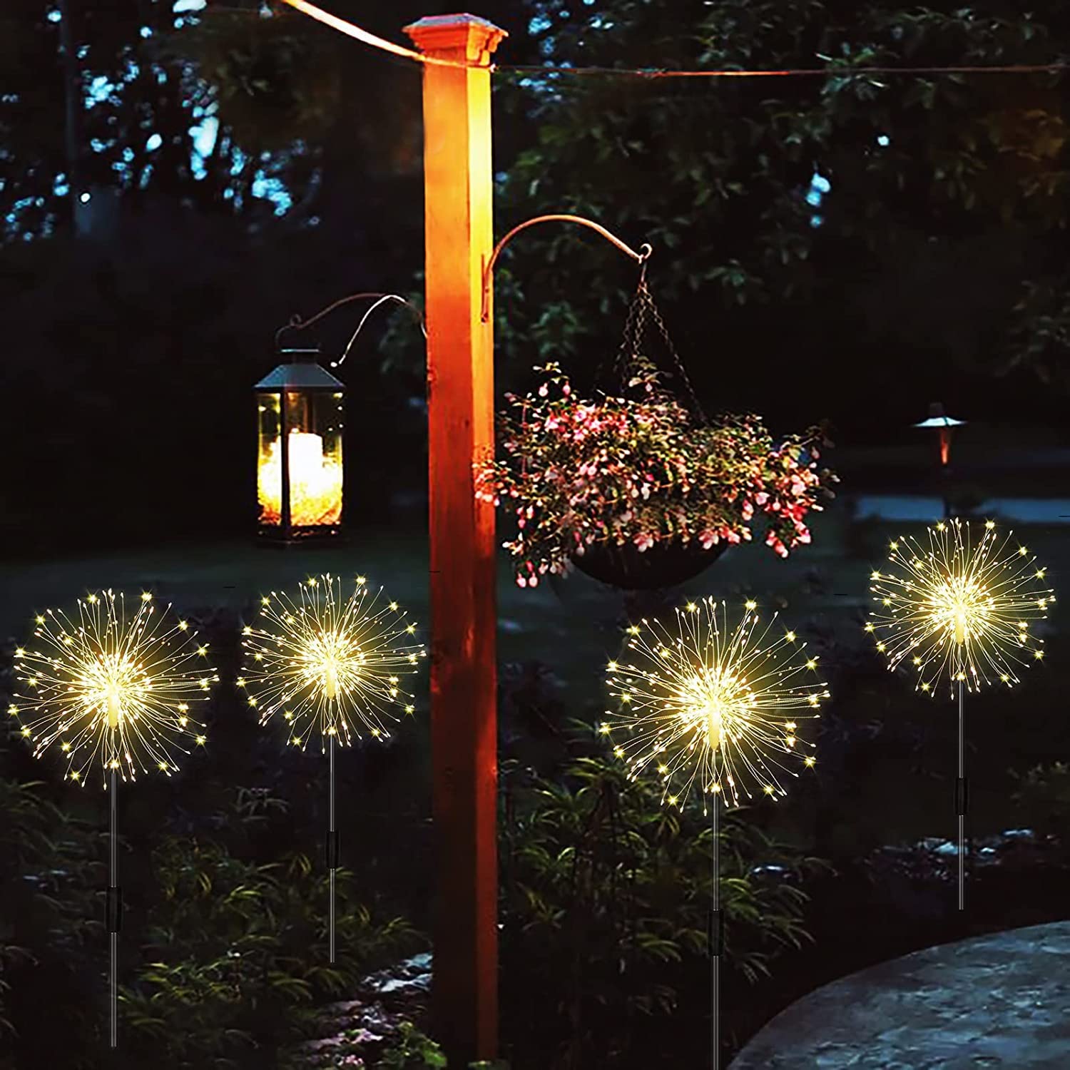 4-Pack Solar Garden Lights - Waterproof Outdoor Pathway & Courtyard Lighting - Warm White Firefly LED Decor for Garden Parties, Walkways & Patio (Weatherproof & Energy Efficient)
