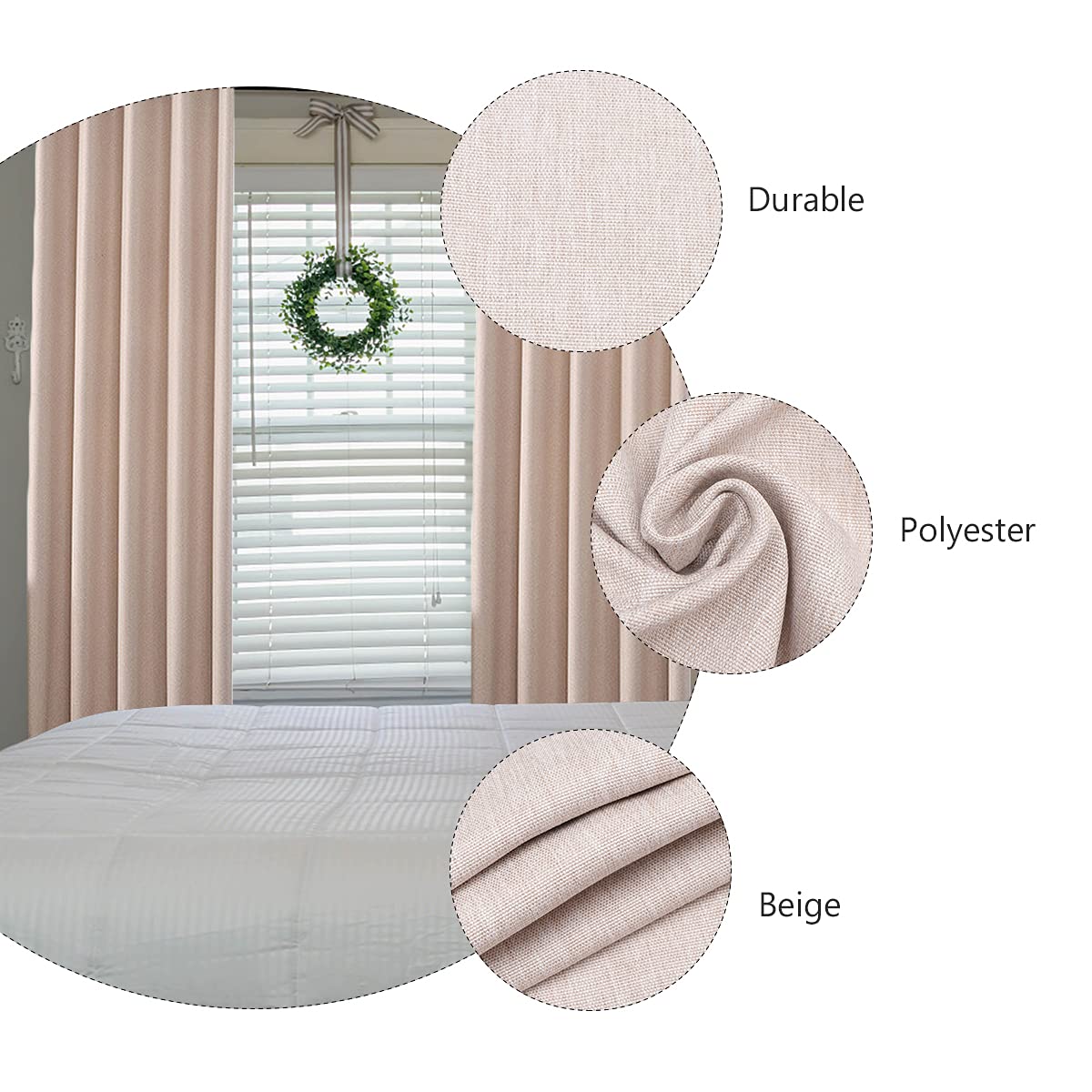 ARTIBETTER Blackout Curtains - Polyester Flannel for Bedroom, Noise Canceling & Light Blocking - Perfect for Home & Office
