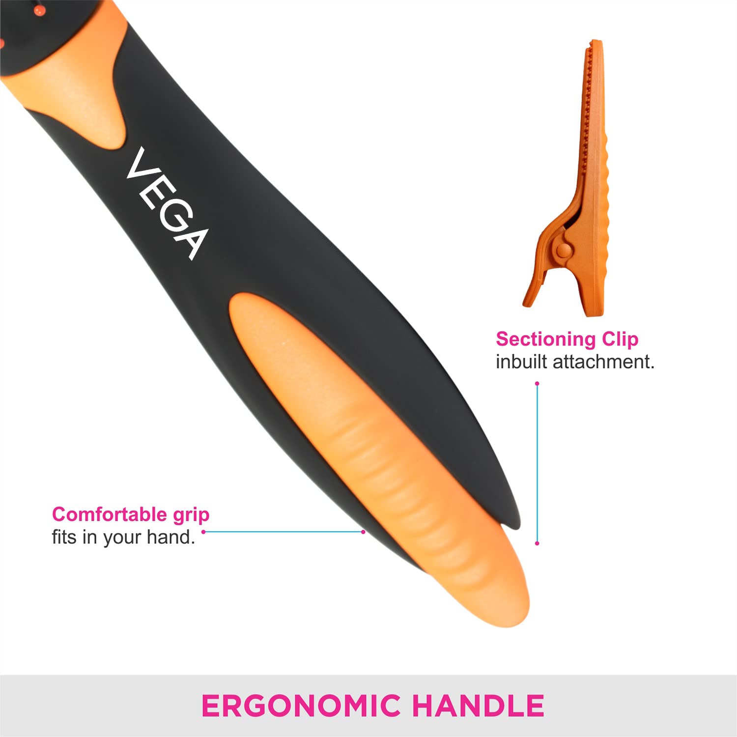 Vega Cushion Hair Brush with Sectioning Clip - India's No.1 Hair Brush Brand for Men & Women (E20-CB) - Perfect for Styling, Detangling & Smoothing Hair at Home or Salon