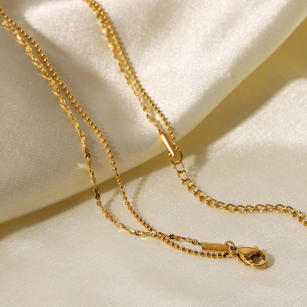 18K Gold Plated Geometric Double Strand Chain Necklace for Women - Elegant Layered Statement Jewelry for Parties, Date Night & Special Occasions | JDN120