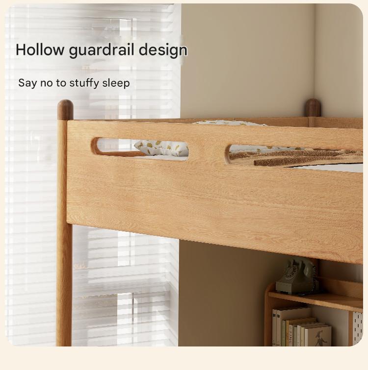 Solid Oak Wood Loft Bed with Storage Cabinet - Space-Saving Furniture for Small Rooms, Kids Bedroom & Dormitory