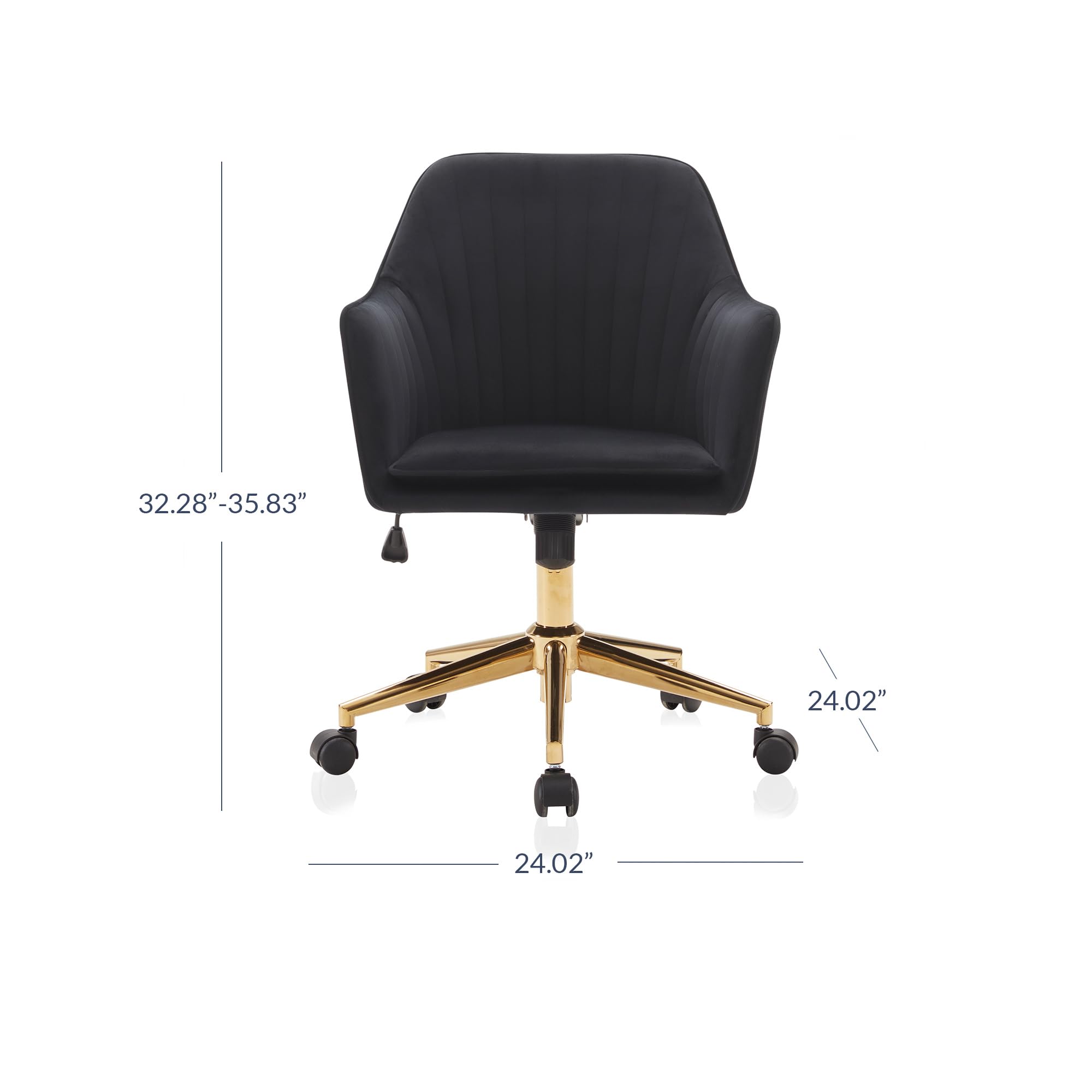 BELLEZE Modern Upholstered Velvet Swivel Office Chair with Adjustable Height - Rolling Desk Chair for Home Office, Gaming, Study - Black & Gold Accent Ergonomic Computer Chair for Work & Vanity