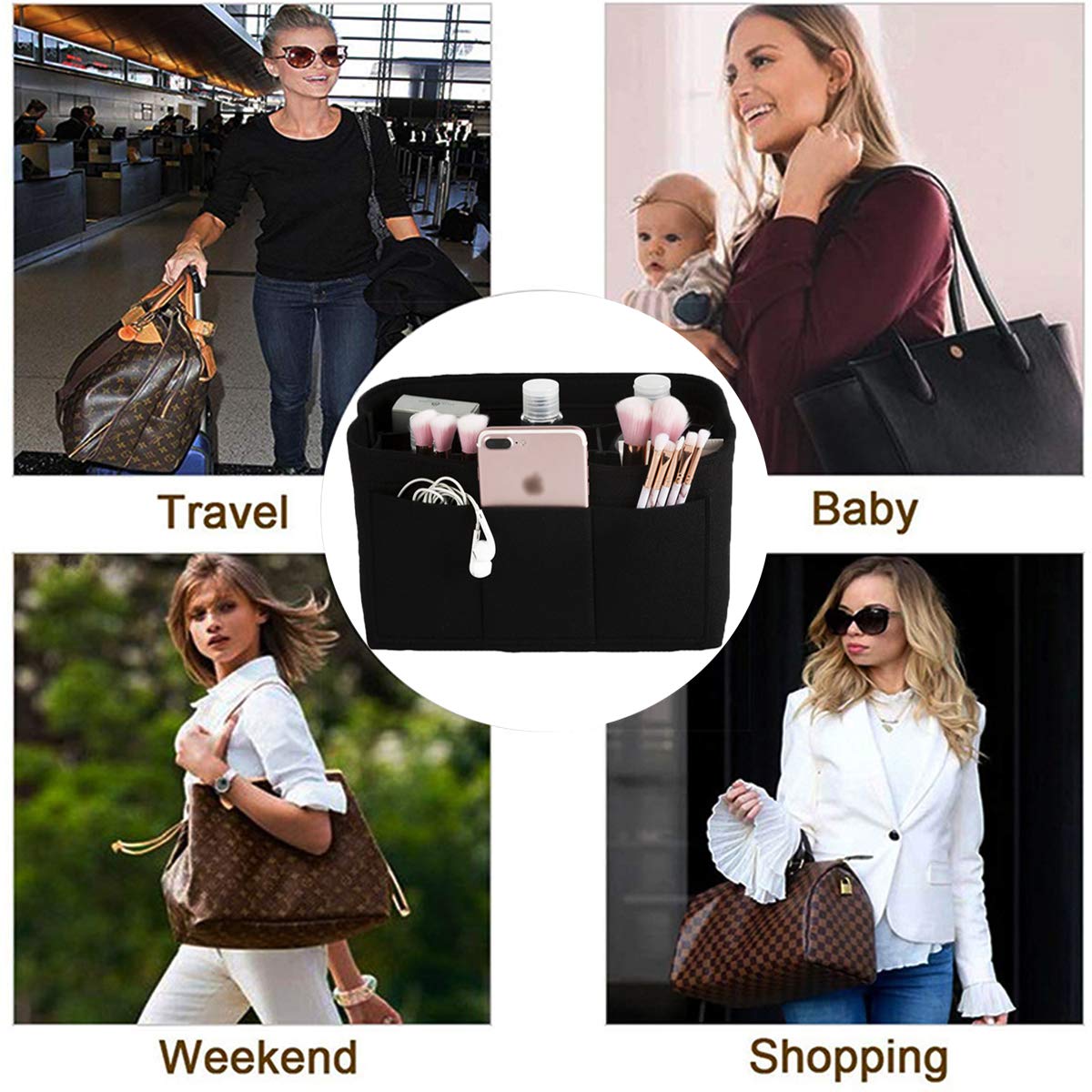Seven Wolves Purse Organizer Insert - 2 Pack Premium Handbag Organizers for Women, Black | Perfect for Tote Bags, Travel & Everyday Use