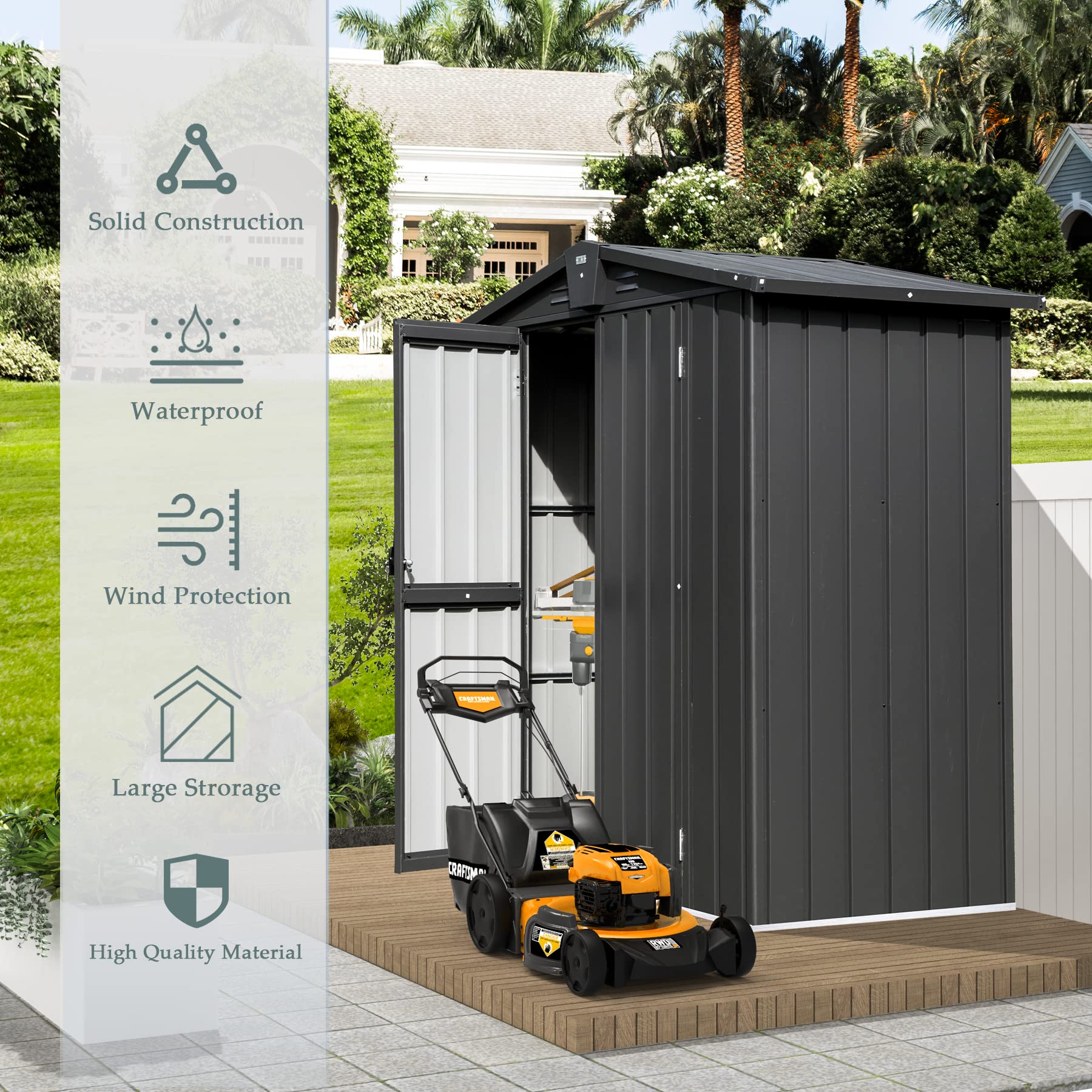 **Domi 5.7'x3' Outdoor Storage Shed – Heavy-Duty Galvanized Steel Garden Shed for Bikes, Trash Cans, Tools, Lawn Mowers & Pool Toys – Lockable Metal Storage Cabinet for Backyard, Patio & Lawn (Perfect for Organizing Outdoor Equipment & Seasonal Items)**