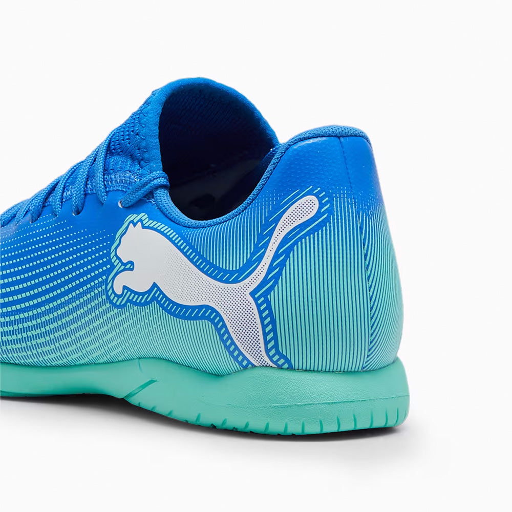 Puma Future 7 Play IT Junior Indoor Soccer Shoes for Kids - Hyperlink Blue/Mint - Perfect for Indoor Training & Youth Football Games