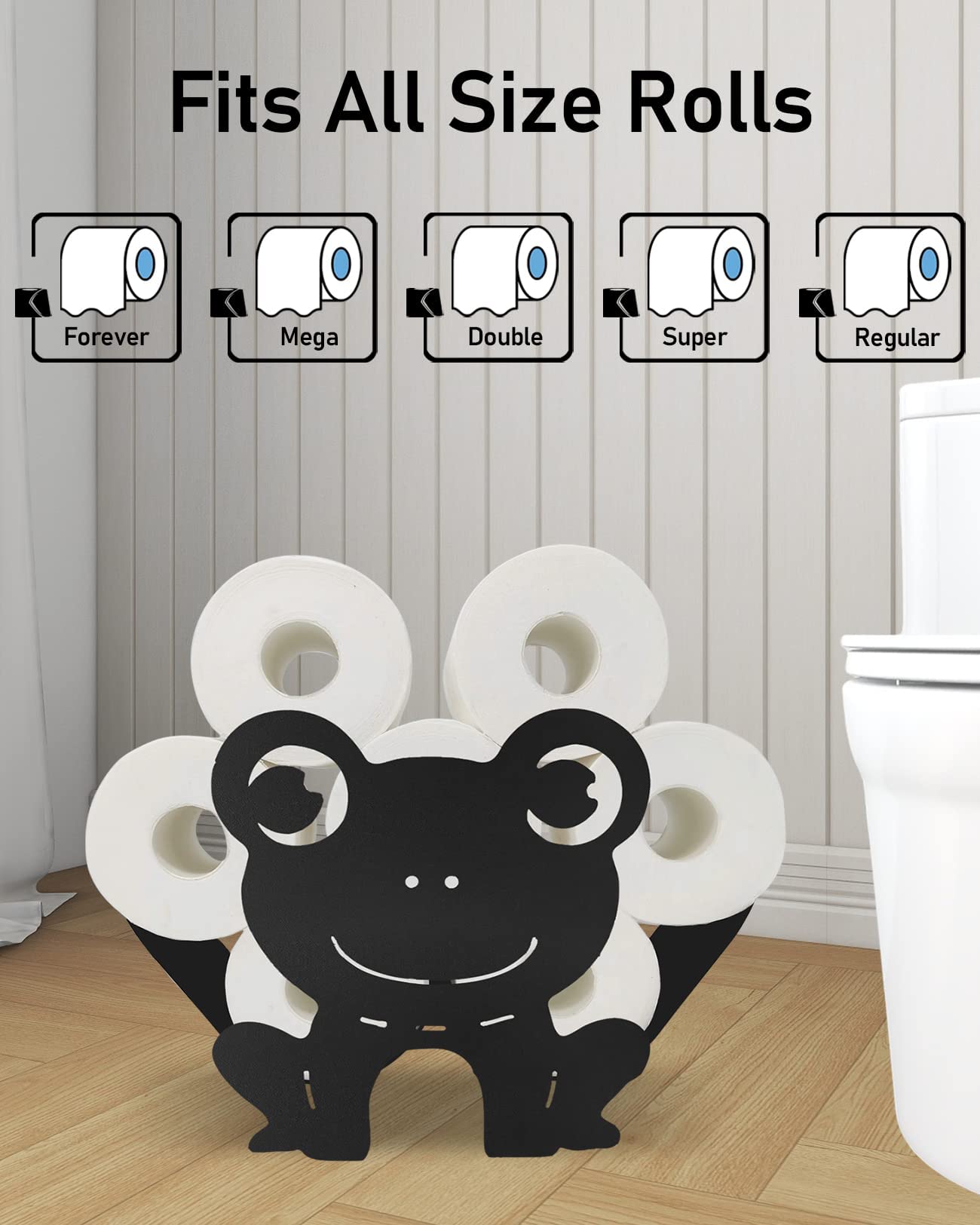 Funny Frog Toilet Paper Holder Stand - Metal Bathroom Tissue Storage with 8 Roll Capacity - Animal Black Toilet Paper Basket for Home, Kitchen & Bathroom Decor - Perfect for Frog-Themed Bathrooms and Unique Home Accessories