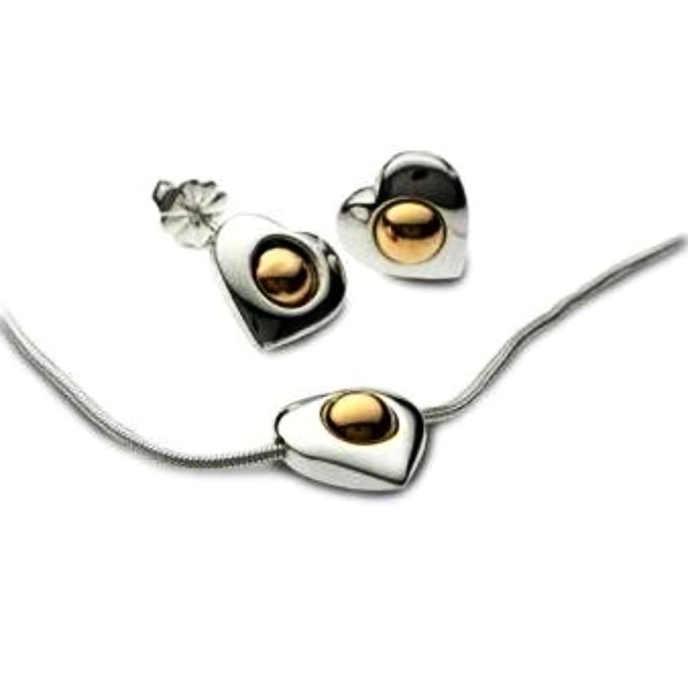 Sterling Silver & 14K Gold Beaded Two-Part Heart Stud Earrings for Women - Perfect for Valentine's Day, Anniversary Gifts & Everyday Wear
