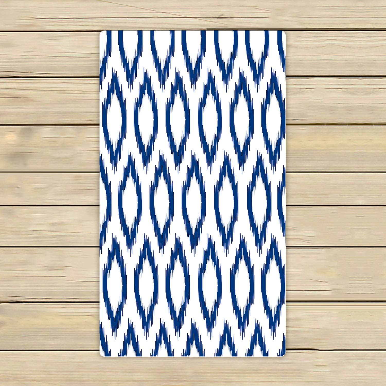ABPHQTO Blue White Ikat Traditional Fabric Towels - 16x28 Inch Soft Absorbent Beach, Bath, Pool, Sports & Travel Towel - Perfect for Gym, Yoga, Spa, Vacation and Outdoor Activities