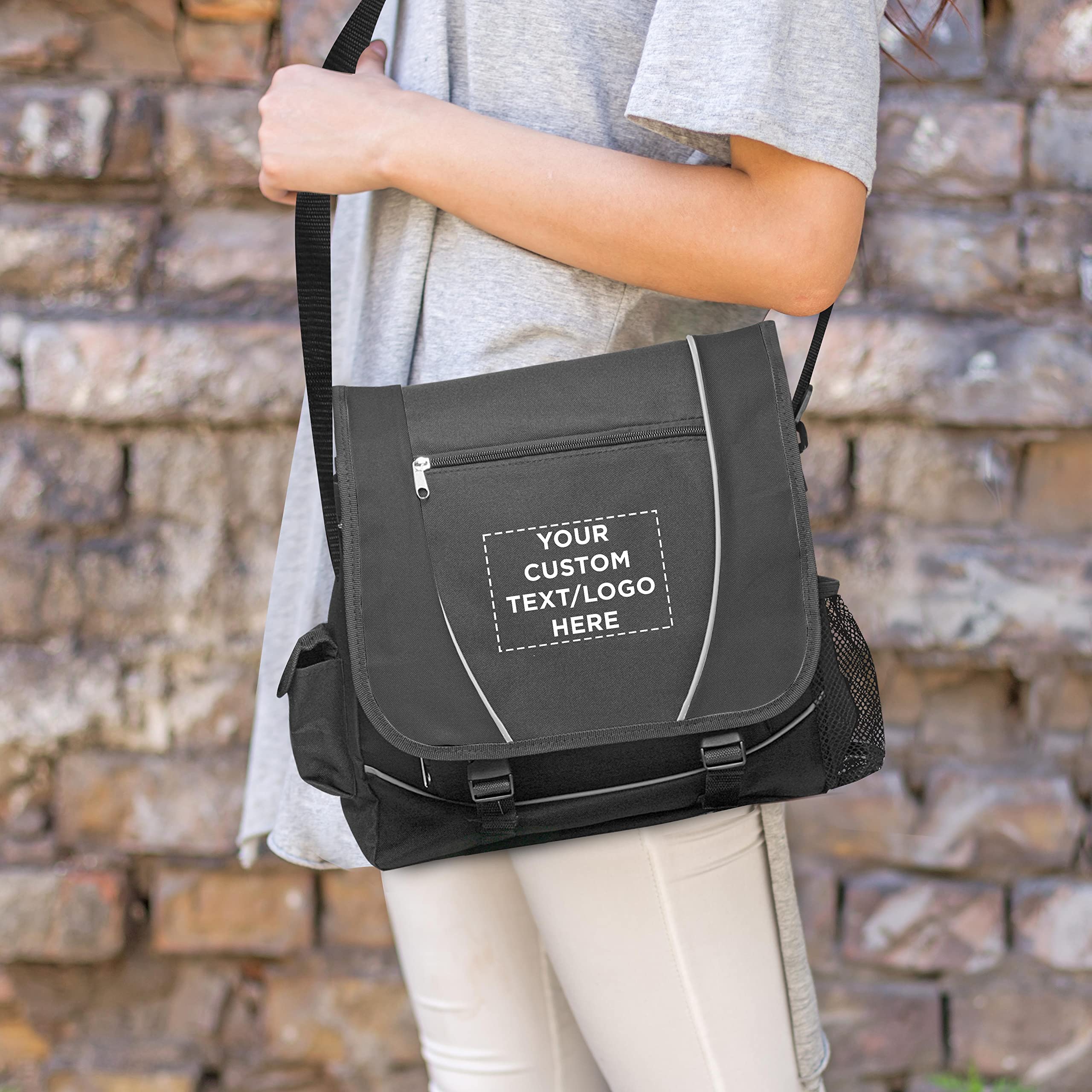 Custom Messenger Bags & Laptop Bags Bulk Pack of 100 - Personalized Corporate Gifts for Employees, School Supplies for Students - Durable Black Work & Travel Bags for Everyday Commute & Business Use