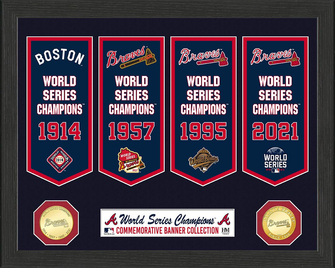 Atlanta Braves 4-Time World Series Champions Commemorative Bronze Coin & Banner Set - Perfect for Baseball Fans, Sports Memorabilia Collectors, and Home Office Decor