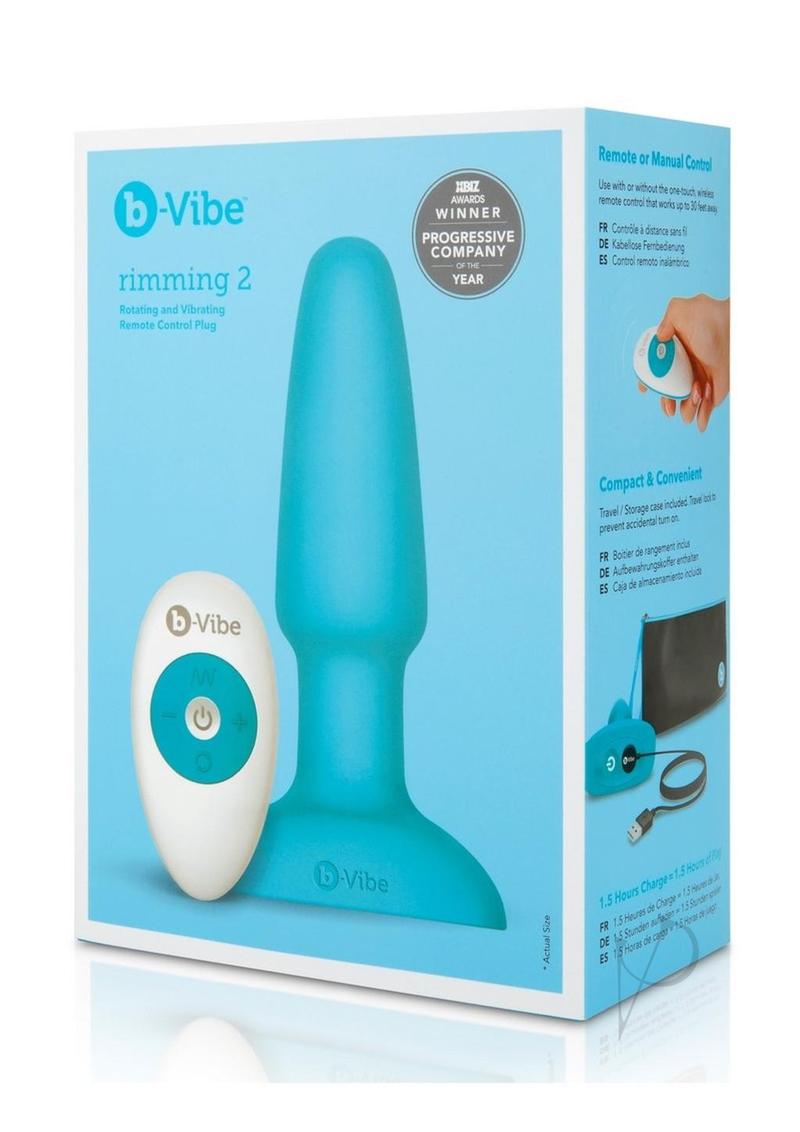B Vibe Rimming Plug 2 - Rechargeable Silicone Anal Plug with Remote Control, Teal - Perfect for Couples Play & Solo Exploration