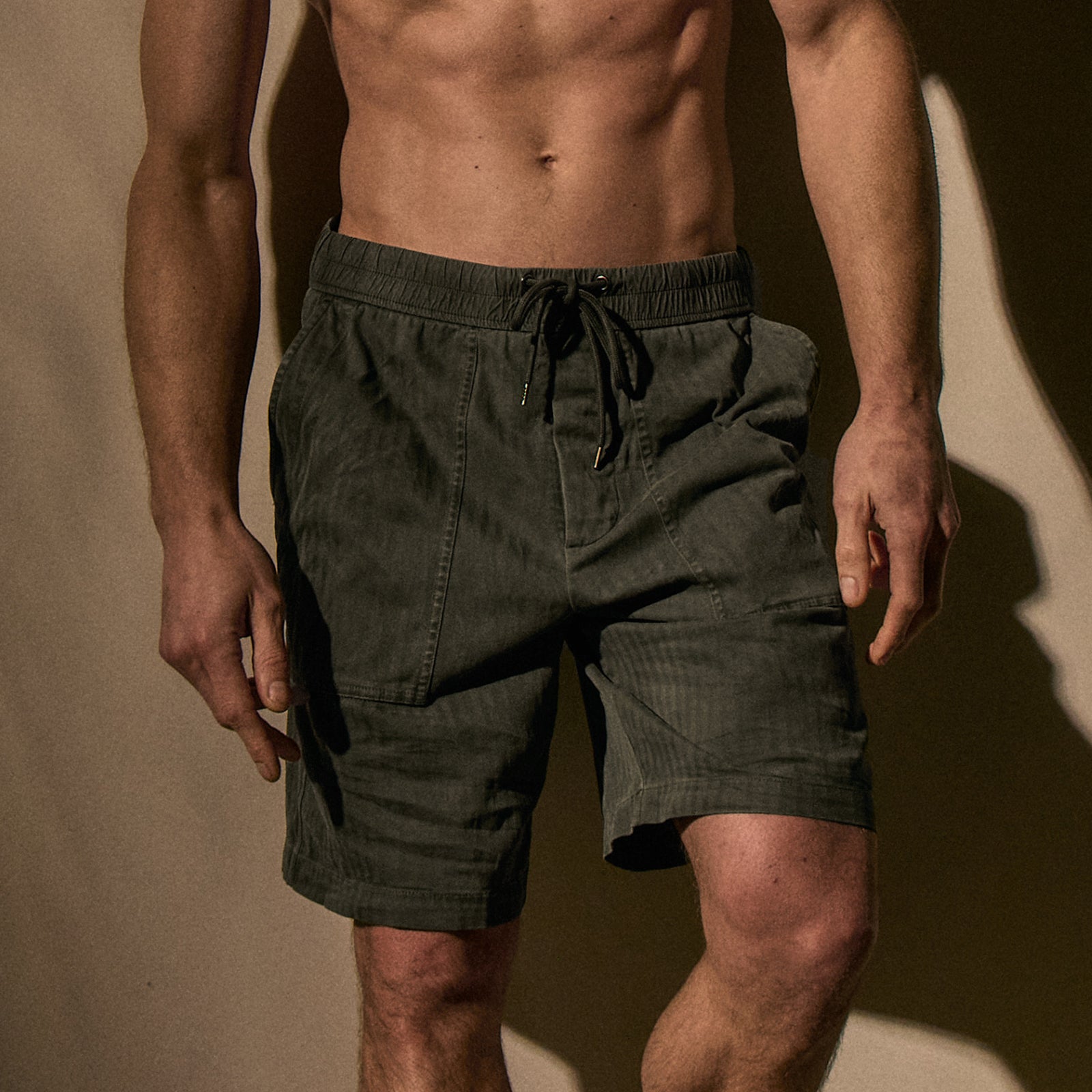 Men's Herringbone Twill Utility Shorts - Granite Pigment Color for Outdoor Work & Casual Wear