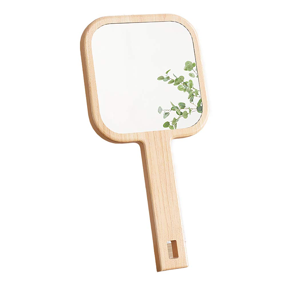 **Wooden Hand Mirror - Compact Makeup Mirror for Hairstyling & Beauty, Natural Wood Color, Portable Travel & Vanity Mirror**