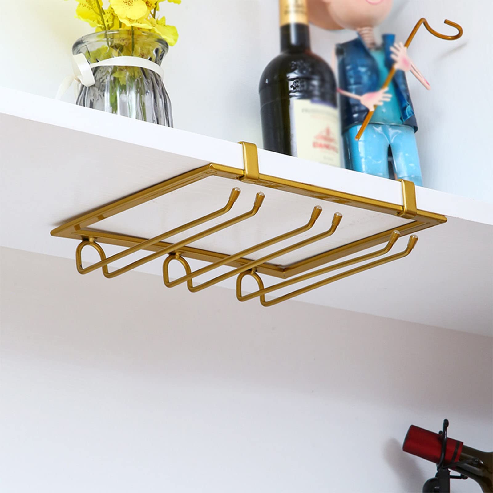 Premium Under Cabinet Wine Glass Rack - Gold Metal Stemware Holder for Kitchen, Bar & Restaurant | Space-Saving Glass Storage Solution for Wine Enthusiasts & Entertaining Guests