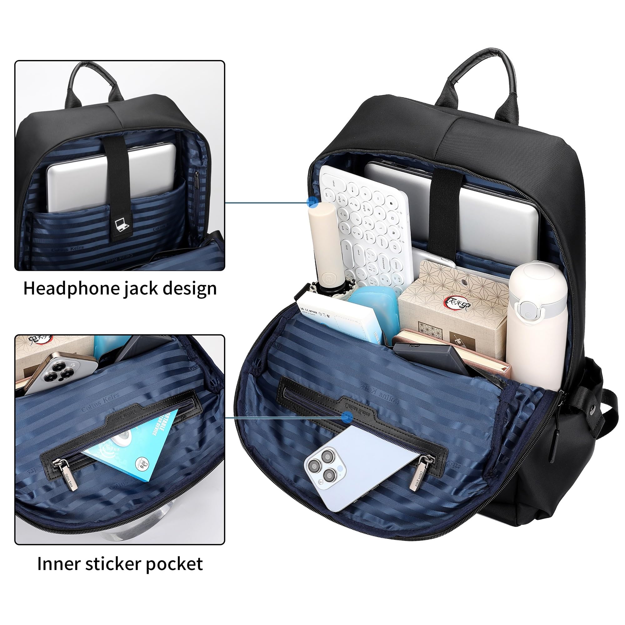 17.3 Inch Laptop Backpack for Men - Business Travel Computer Backpack with USB Charging Port & Headphone Jack - 25L Waterproof Anti-Theft Bag - Perfect for Work, Commuting & College (Black)
