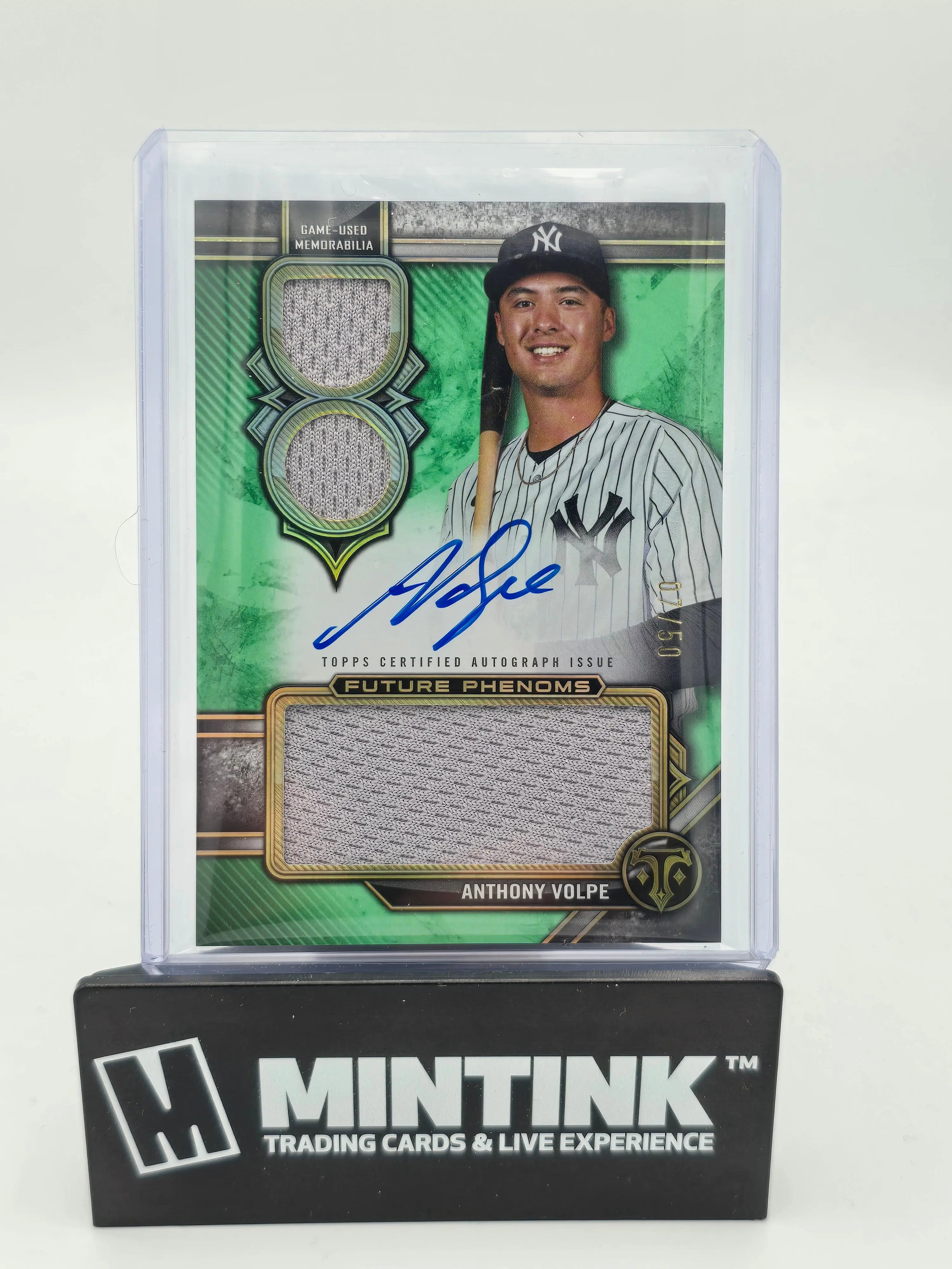 2024 Topps Triple Threads Baseball Anthony Volpe Green Triple Relic Auto /50 - MLB Collectible Trading Card for Fans & Investors - Perfect for Display, Gifts, and Sports Memorabilia Collections