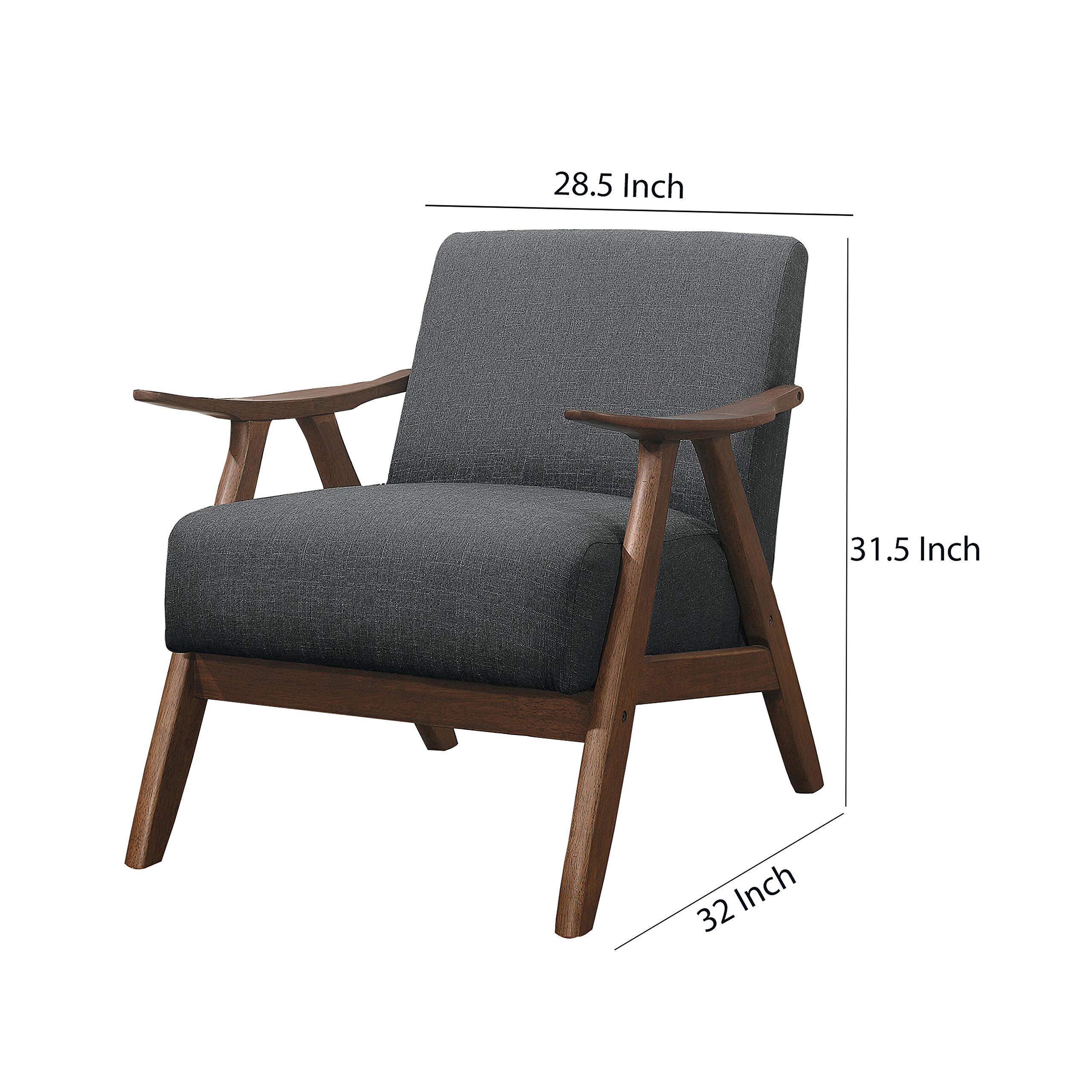 Benjara Gray Fabric Upholstered Accent Chair with Curved Armrests - Modern Living Room Furniture for Home Office & Lounge Decor