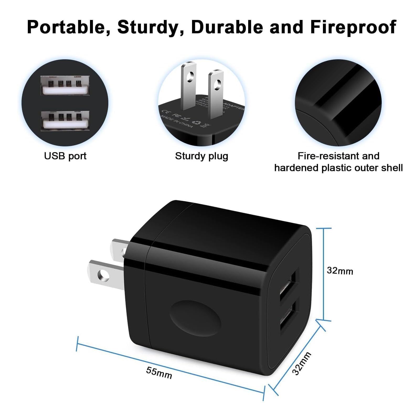 Fast Charging USB Wall Adapter 3-Pack - Dual Port 2.1A Wall Charger Block for iPhone 16/16 Pro/15/14/13/12/11/XS Max/XR/X/8/7/6, iPad & Samsung - Compact Cube Design for Home, Office & Travel Charging
