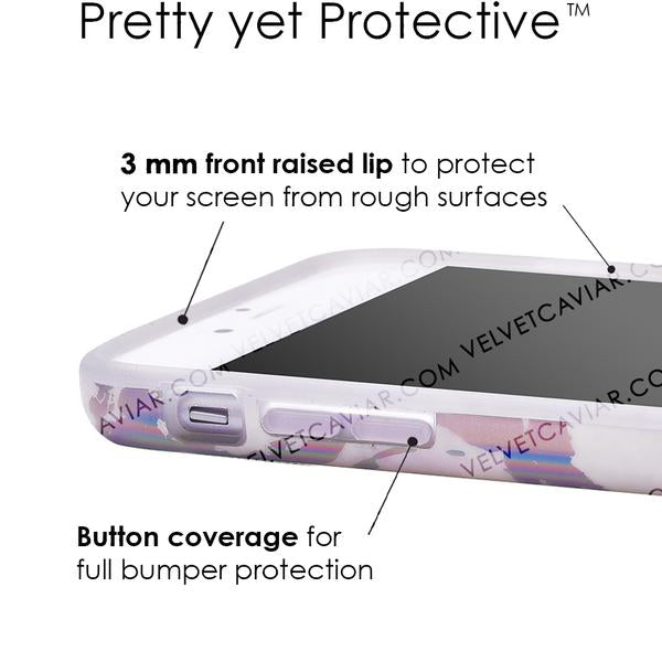 Holo White Marble iPhone Case - Protective Slim Cover for iPhone 13/14/15 Pro Max - Glitter Marble Design - Perfect for Everyday Use, Work & Travel