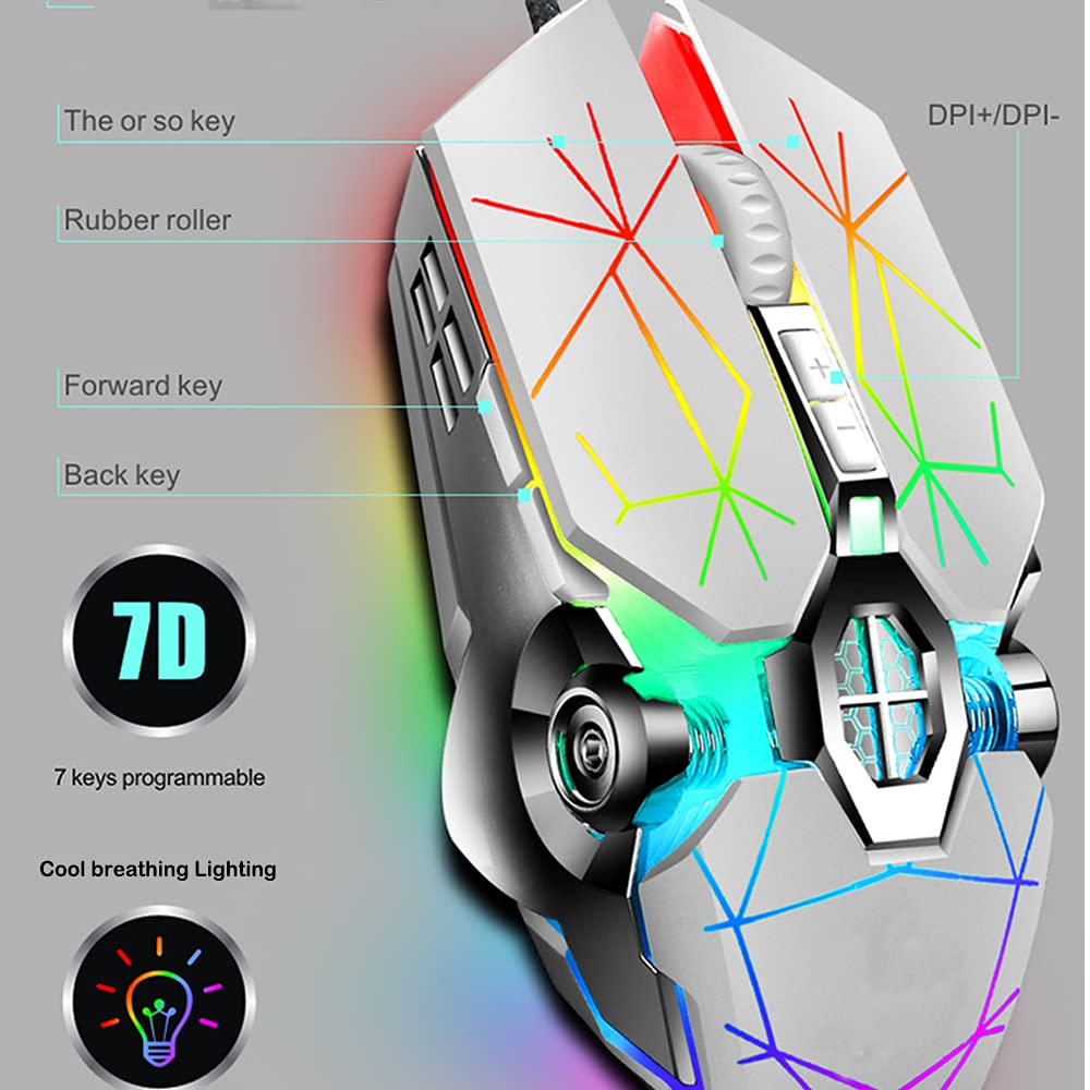 87-Key Mechanical Gaming Keyboard & Mouse Combo - Retro Typewriter Style with Blue Switches, RGB Rainbow Backlit & Breathing Light Mouse - Perfect for PC Gaming, Typing & Office Work (White)