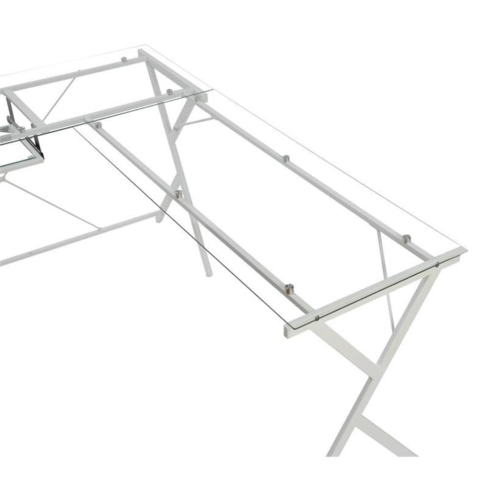 Acme Demas L-Shaped Glass Computer Desk with Holder - Clear & White Modern Office Desk for Home & Workspace | Perfect for Small Spaces, Gaming Setup & Remote Work