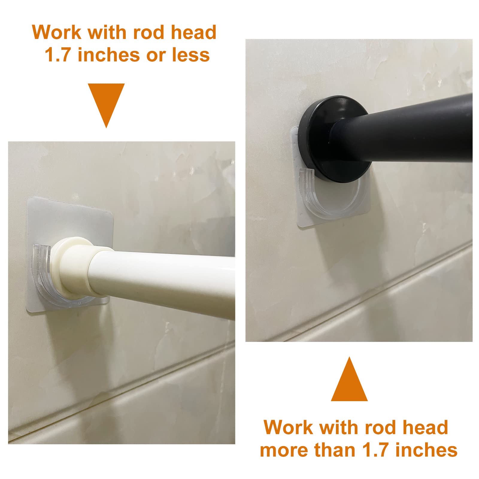 No Drill Adhesive Shower Rod Holder - Tension Mount Curtain Rod Bracket, Clear Transparent Shower Rod Retainer (4 Pack) - Perfect for Bathrooms, Showers & Home Decor