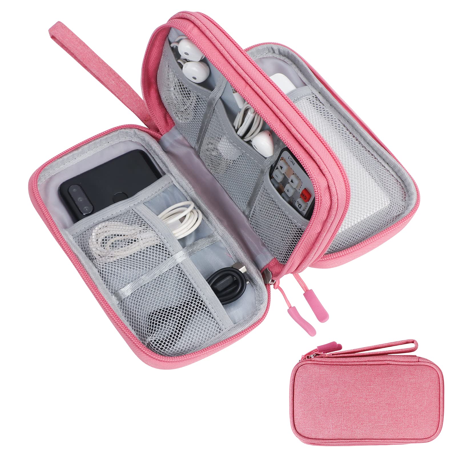 Skycase Waterproof Electronic Organizer Travel Case - Double Layer Cable & Accessory Storage Pouch for Chargers, Cords, Small Tech Items (Pink) | Perfect for Travel, Office & Home Organization
