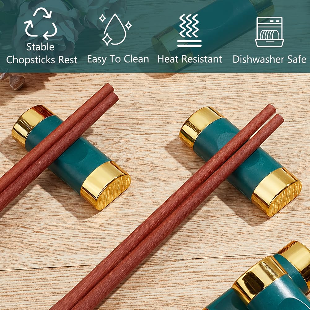 PLIGREAT 8-Piece Stainless Steel Chopstick Rest Set - Green Tableware Holder for Spoons, Forks & Knives | Japanese-Style Kitchen Utensil Organizer for Restaurants & Home Dining