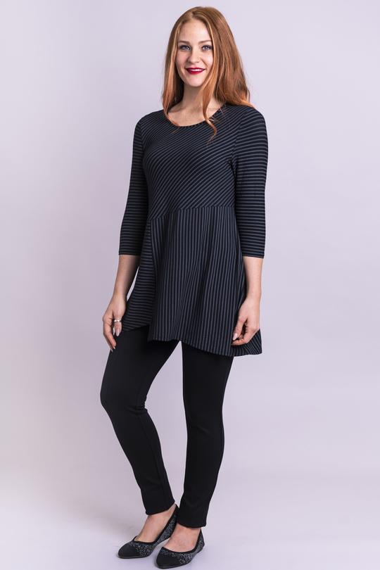 Charming Black and Grey Striped Bamboo Tunic Top for Women - Soft & Comfortable Summer Blouse for Casual Wear, Office, and Outings