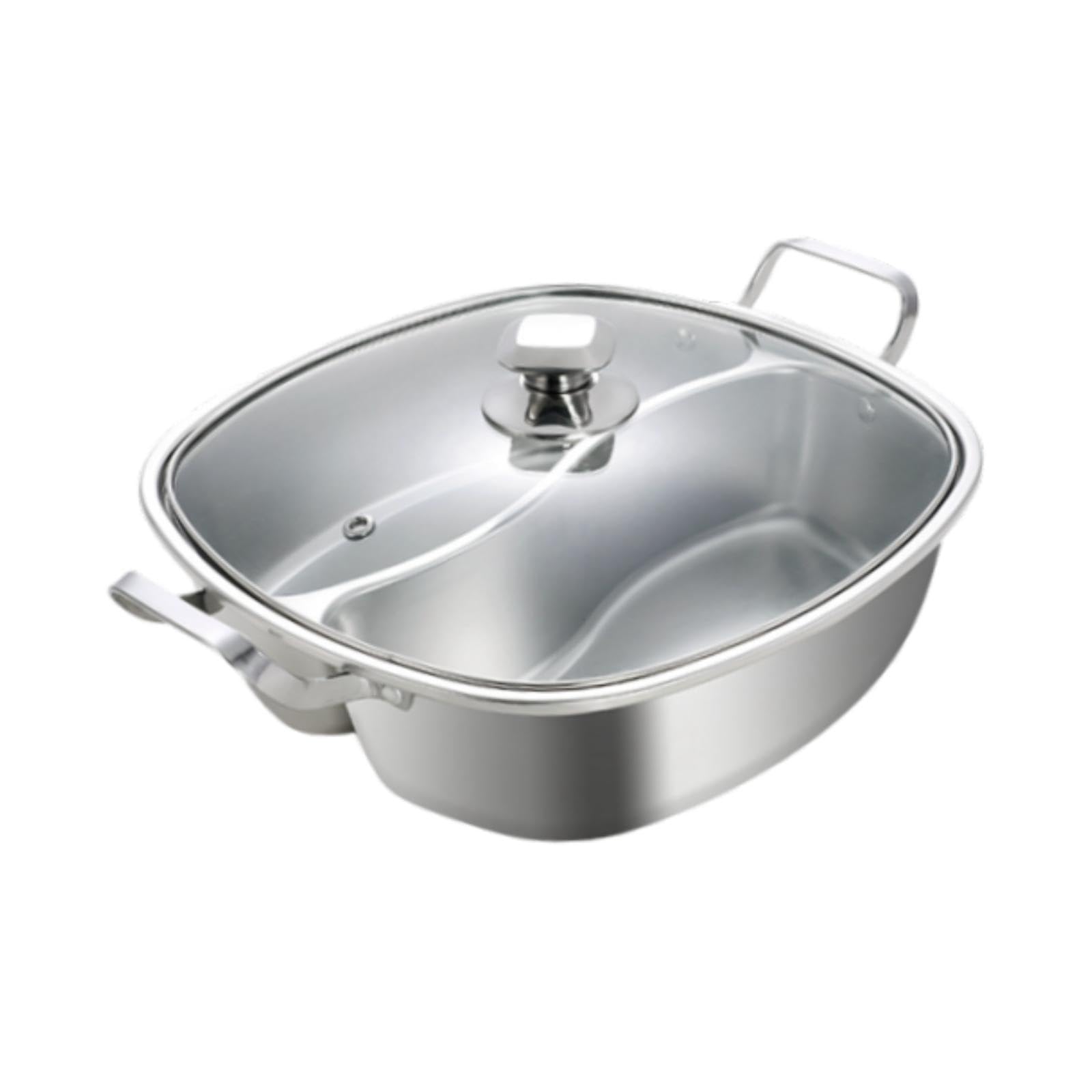 Stainless Steel Divided Hot Pot Pan - Dual Flavor Chinese Hot Pot Cookware for Shabu Shabu, Home Kitchen Use with Lid - Perfect for Family Gatherings & Asian Cuisine Cooking