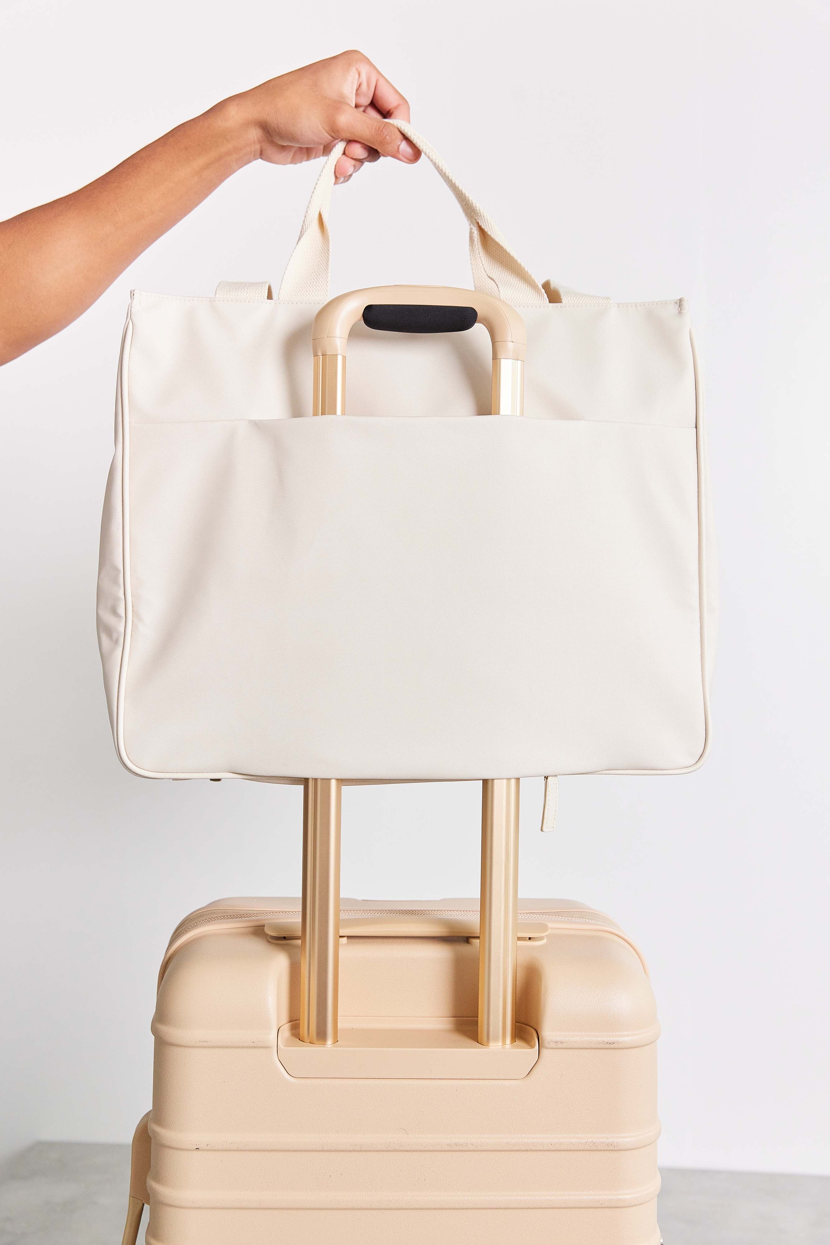 Stylish Beige East to West Tote Bag - Versatile Canvas Shoulder Bag for Women, Perfect for Work, Travel & Everyday Use