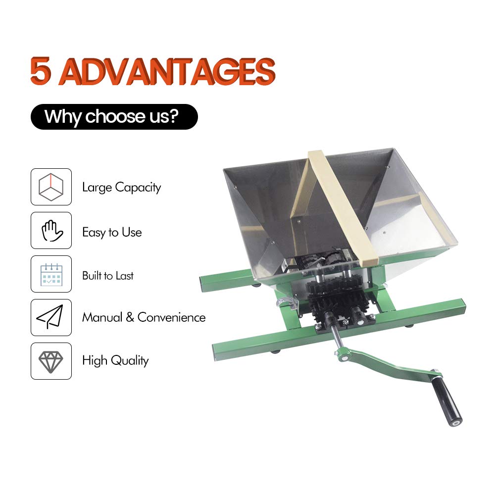 100% Natural Manual Fruit Crusher & Wine Press for Apples, Grapes, Berries - Includes Filter Bag | Perfect for Homemade Juice, Cider, Wine Making at Home
