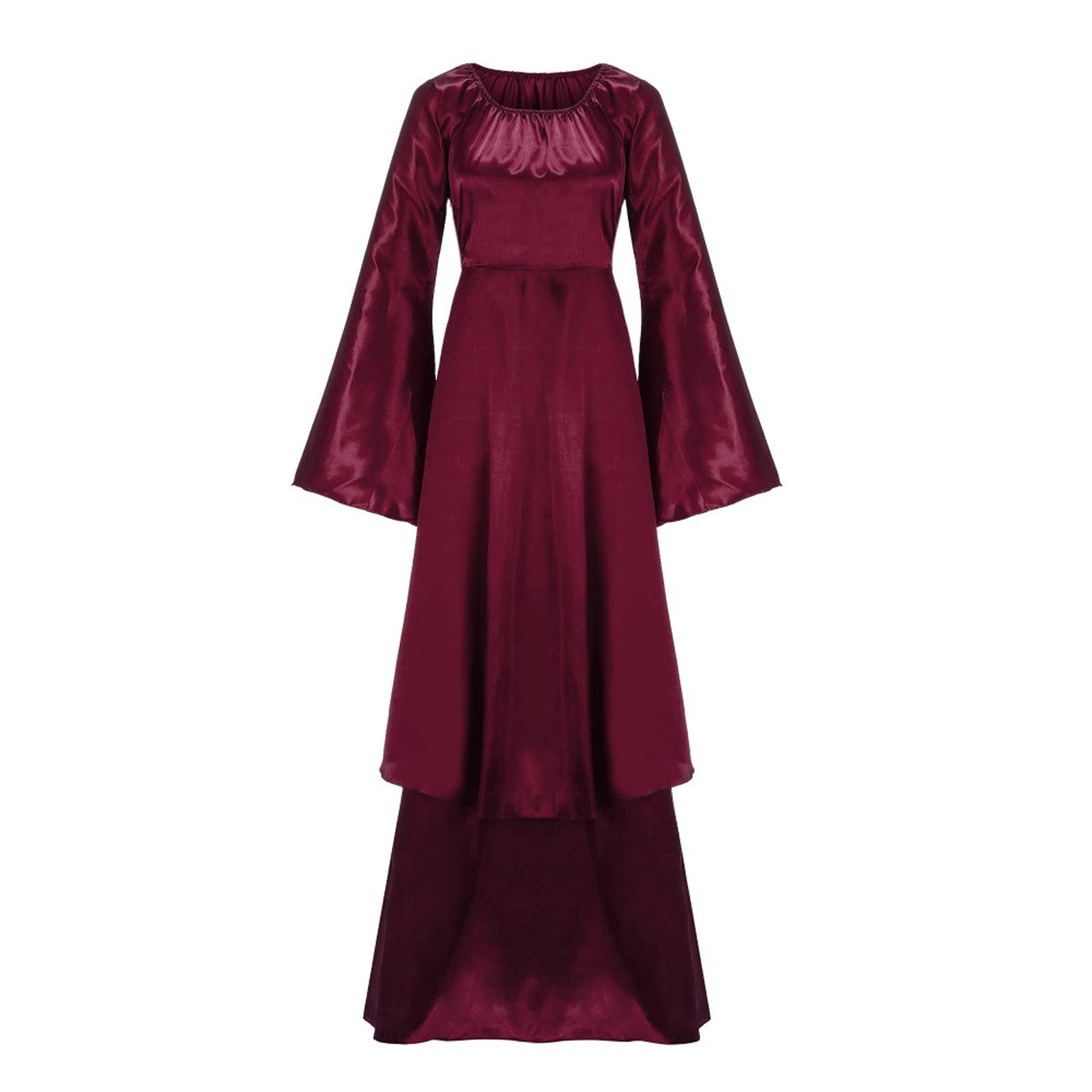 Vintage Medieval Long Sleeve Maxi Dress for Women - Elegant Cocktail Party Gown with Ruffled Flowy Design, Retro Prom Dress for Renaissance Fair, Halloween Costume or Themed Wedding